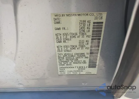 2019 Nissan Frontier Sv from USA, damaged, VIN 1N6AD0ER0KN718912